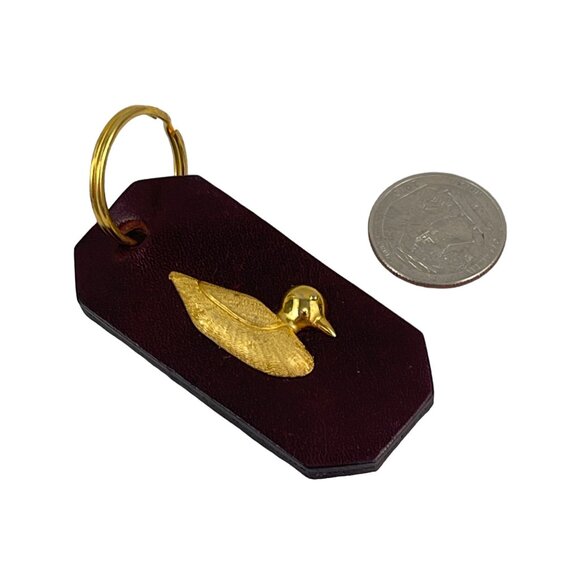 Vintage Plum Leather Keychain With Gold Duck Accent - Picture 3 of 5
